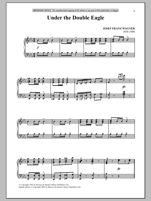 Josef Franz Wagner Under The Double Eagle sheet music notes and chords arranged for Piano Solo