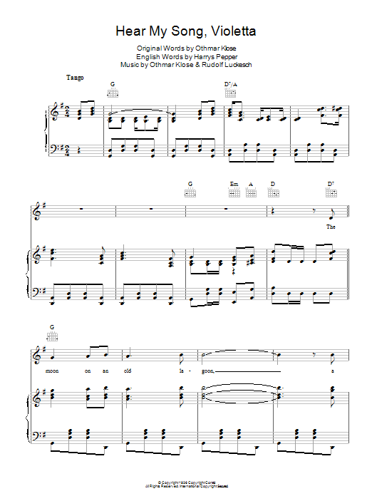 Josef Locke Hear My Song, Violetta sheet music notes and chords arranged for Piano, Vocal & Guitar Chords