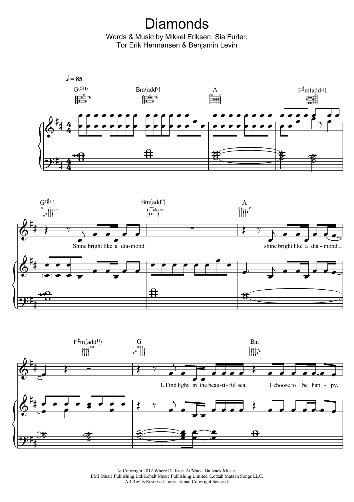 Josef Salvat Diamonds sheet music notes and chords arranged for Piano, Vocal & Guitar Chords