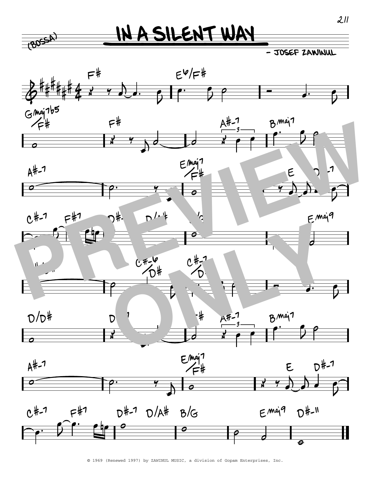 Josef Zawinul In A Silent Way sheet music notes and chords arranged for Real Book – Melody & Chords