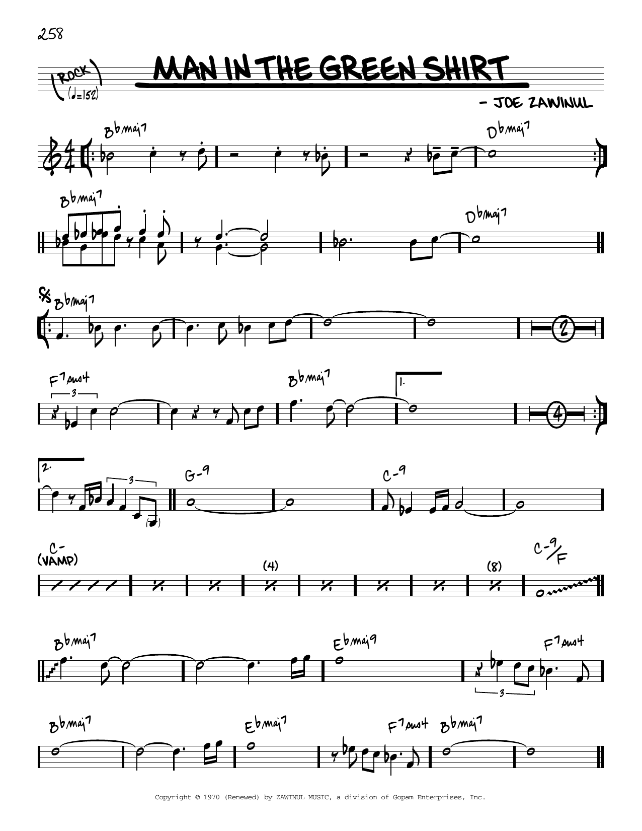 Josef Zawinul Man In The Green Shirt [Reharmonized version] (arr. Jack Grassel) sheet music notes and chords arranged for Real Book – Melody & Chords