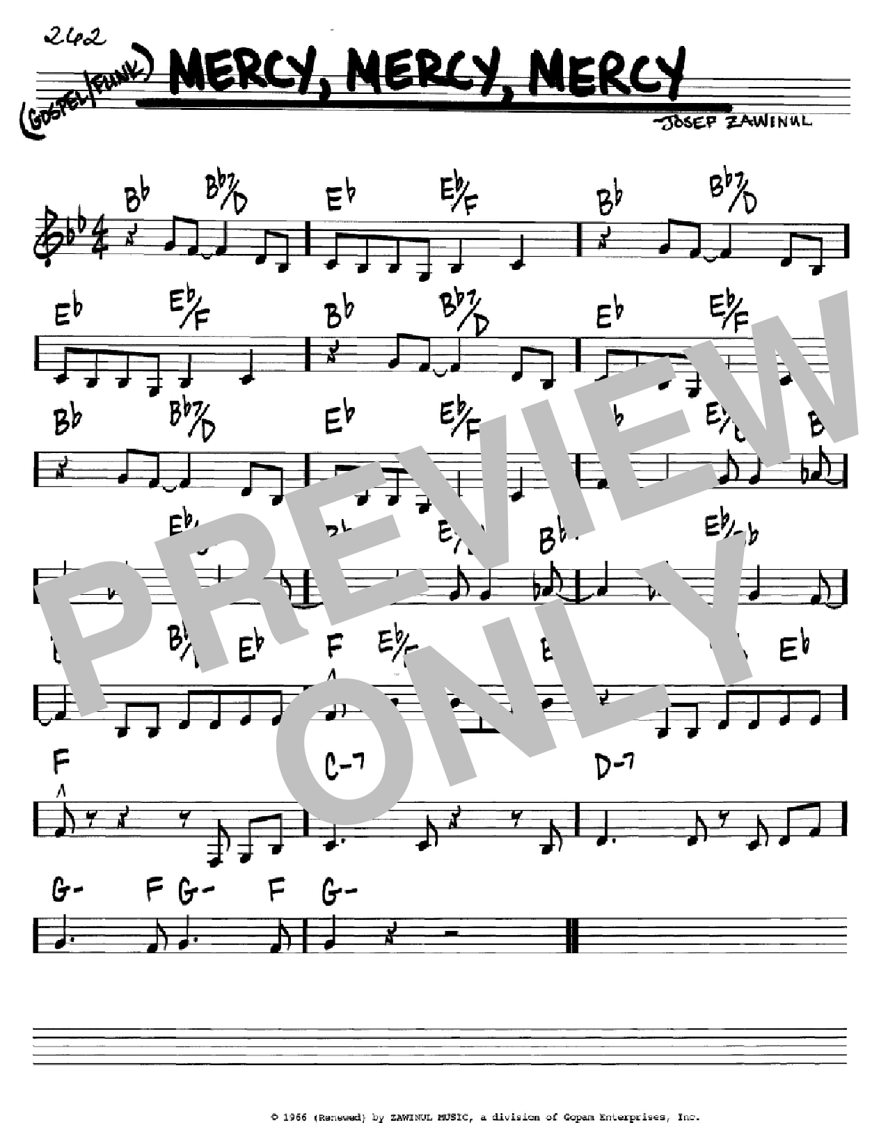 Josef Zawinul Mercy, Mercy, Mercy sheet music notes and chords arranged for Real Book – Melody & Chords – C Instruments