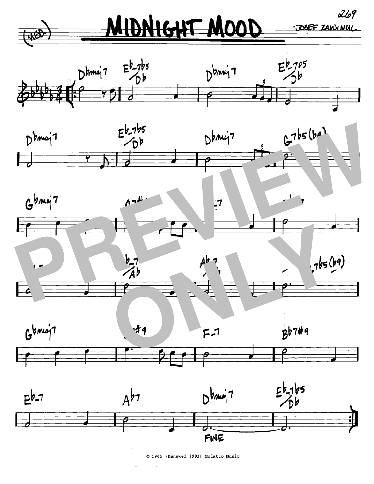Josef Zawinul Midnight Mood sheet music notes and chords arranged for Real Book – Melody & Chords – Eb Instruments