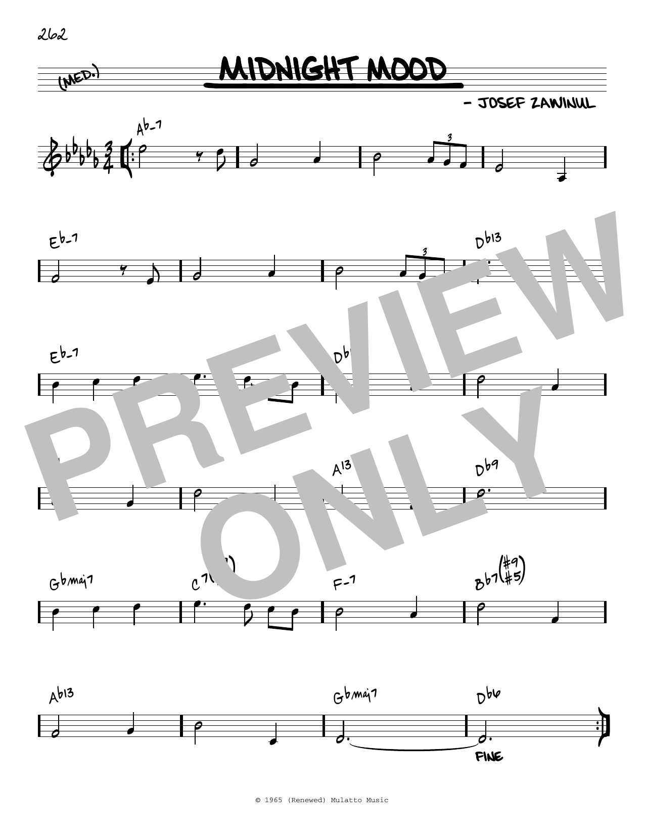 Josef Zawinul Midnight Mood [Reharmonized version] (arr. Jack Grassel) sheet music notes and chords arranged for Real Book – Melody & Chords