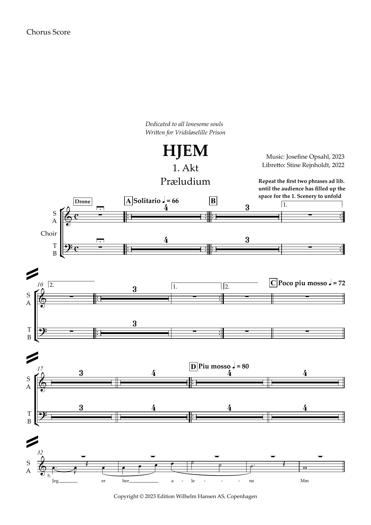 Josefine Opsahl Hjem sheet music notes and chords arranged for Choir