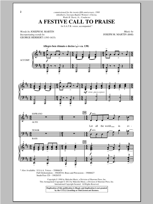 Joseph  M. Martin A Festive Call To Praise sheet music notes and chords arranged for SATB Choir