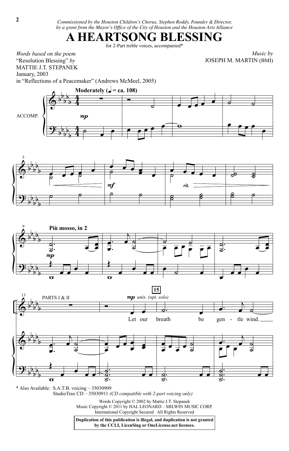 Joseph  M. Martin A Heartsong Blessing sheet music notes and chords arranged for SATB Choir