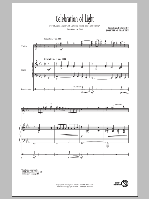 Joseph  M. Martin Celebration Of Light sheet music notes and chords arranged for SATB Choir