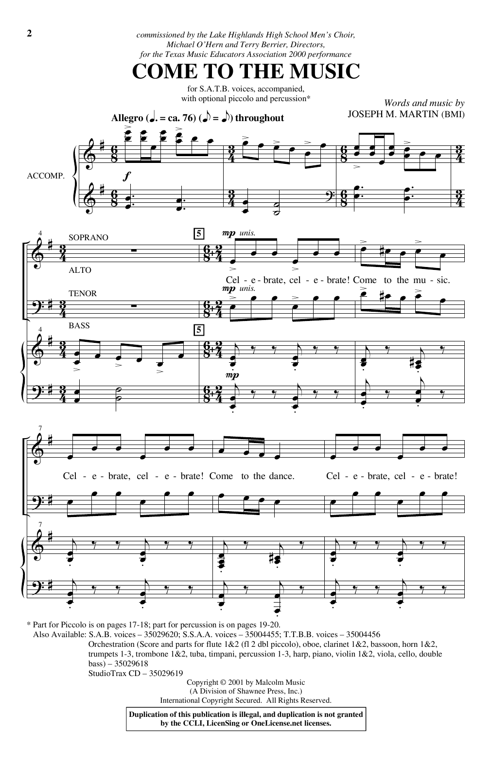 Joseph  M. Martin Come To The Music sheet music notes and chords arranged for SATB Choir