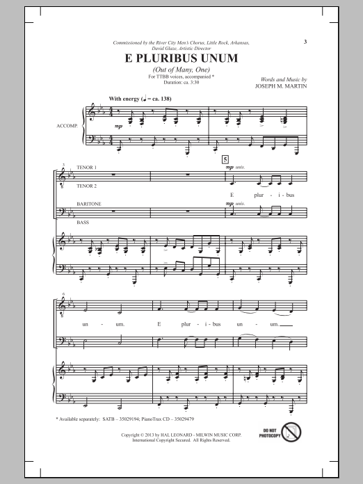 Joseph  M. Martin E Pluribus Unum sheet music notes and chords arranged for SATB Choir