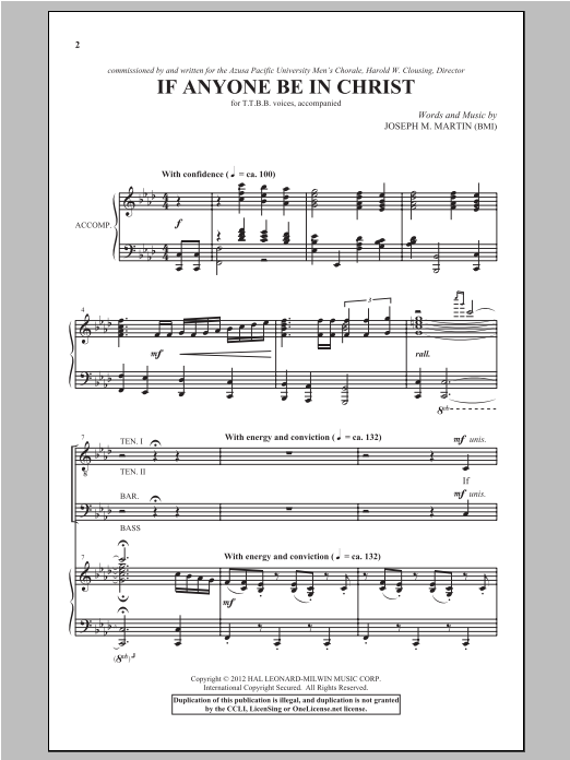 Joseph  M. Martin If Anyone Be In Christ sheet music notes and chords arranged for TTBB Choir
