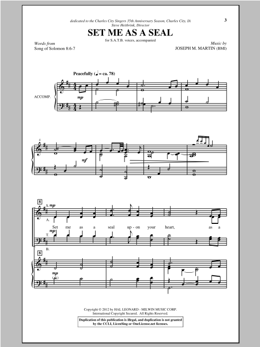 Joseph  M. Martin Set Me As A Seal sheet music notes and chords arranged for SATB Choir