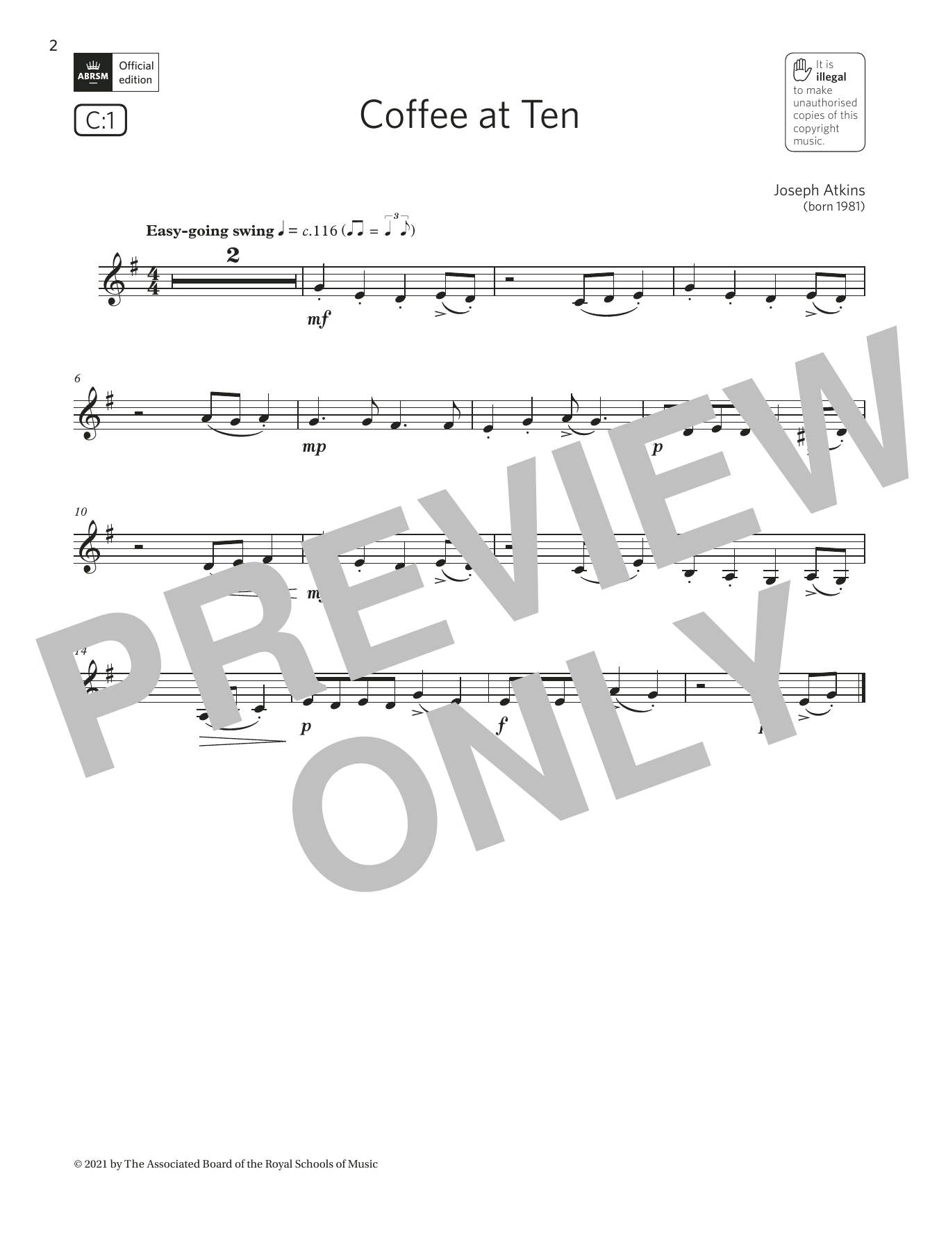 Joseph Atkins Coffee at Ten (Grade 1 List C1 from the ABRSM Clarinet syllabus from 2022) sheet music notes and chords arranged for Clarinet Solo