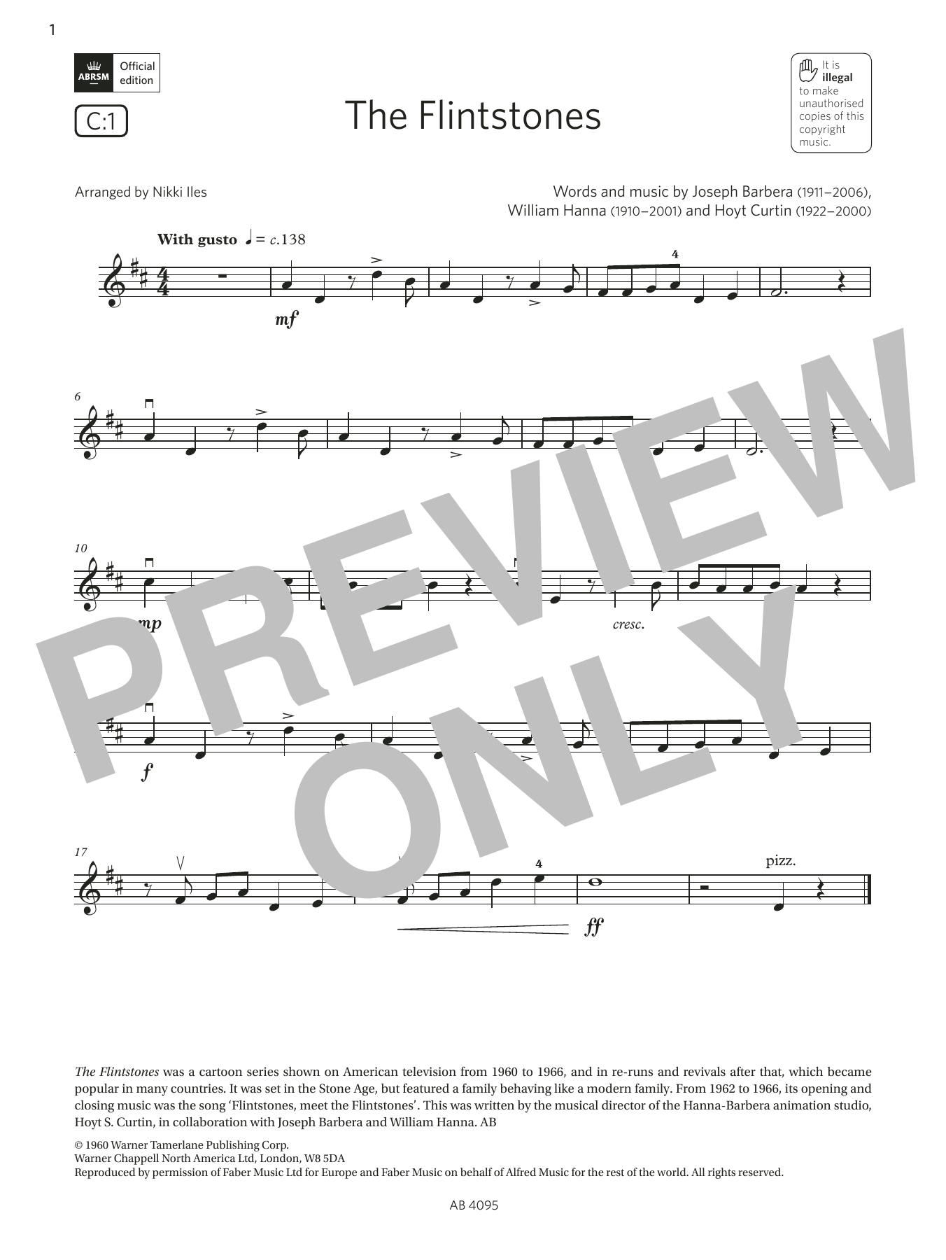 Joseph Barbera The Flintstones (Grade 1, C1, from the ABRSM Violin Syllabus from 2024) sheet music notes and chords arranged for Violin Solo