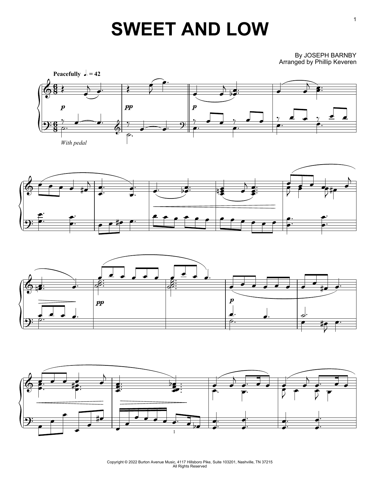Joseph Barnby Sweet And Low (arr. Phillip Keveren) sheet music notes and chords arranged for Piano Solo