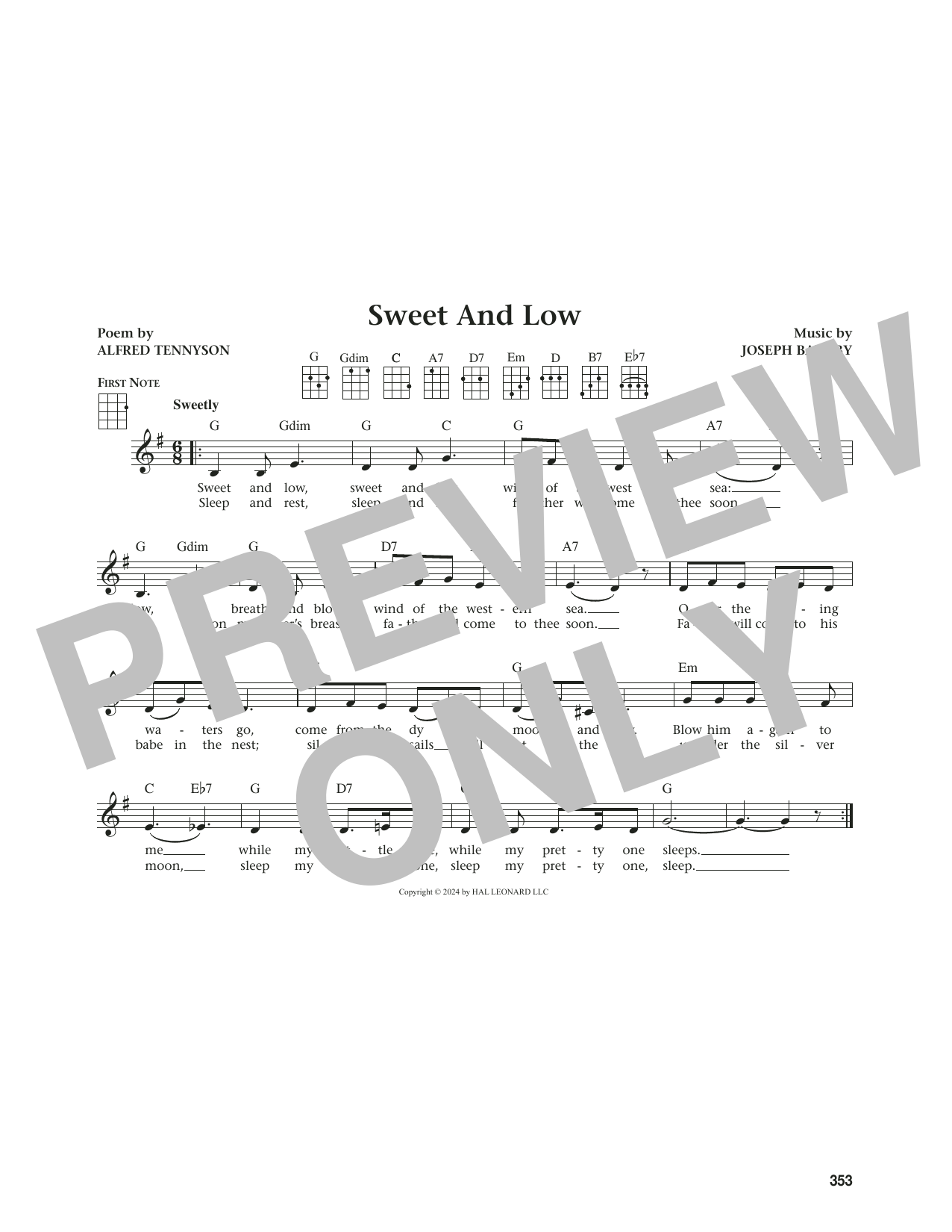 Joseph Barnby Sweet And Low (from The Daily Ukulele) (arr. Jim Beloff) sheet music notes and chords arranged for Ukulele