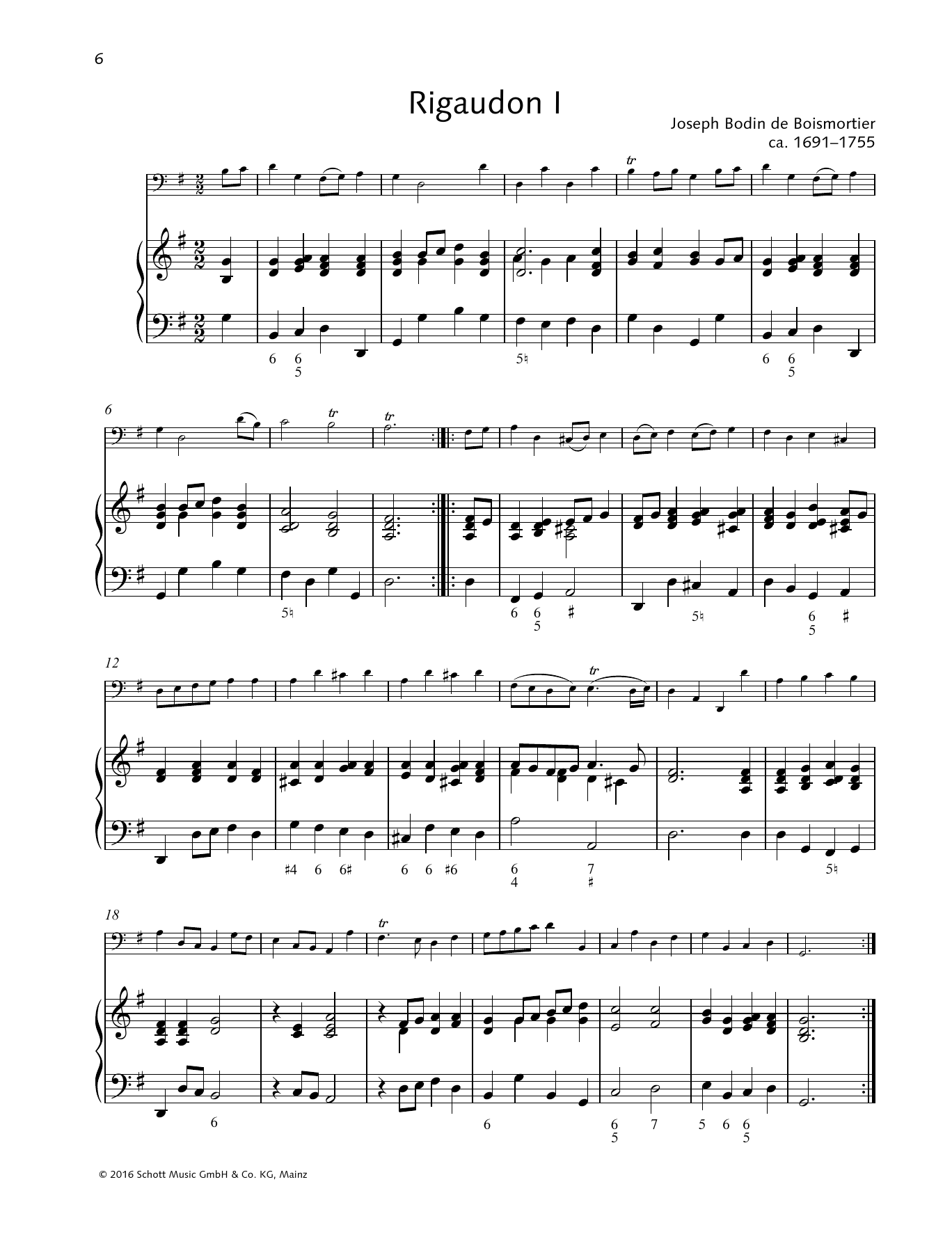 Joseph Bodin De Boismortier Rigaudon I/II sheet music notes and chords arranged for String Solo