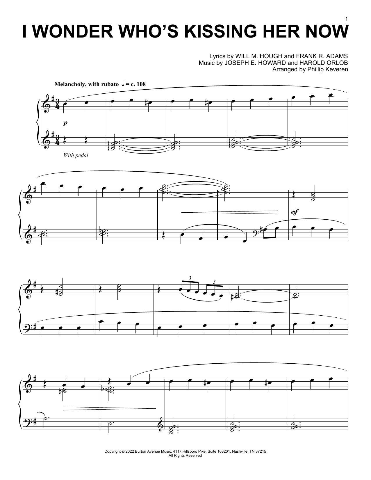 Joseph E. Howard I Wonder Who's Kissing Her Now (arr. Phillip Keveren) sheet music notes and chords arranged for Piano Solo