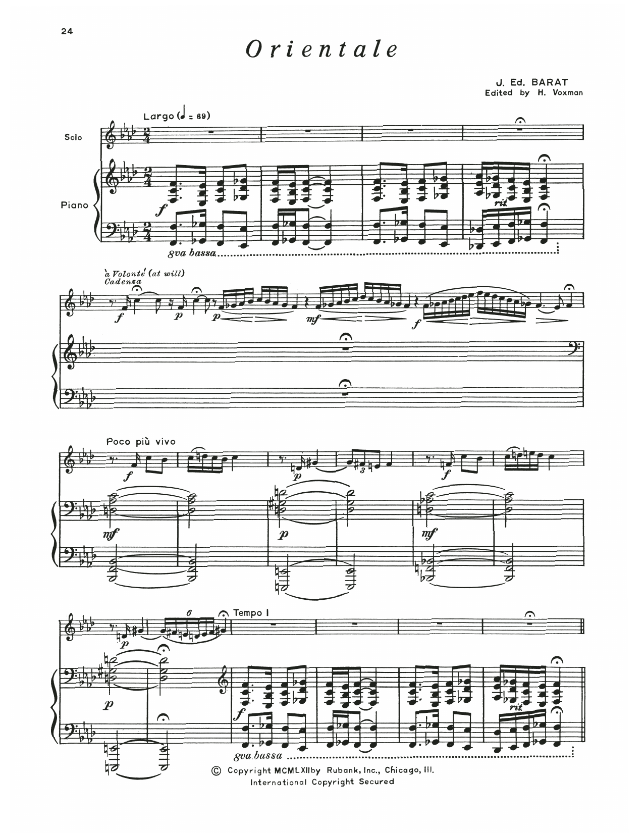 Joseph Edouard Barat Orientale sheet music notes and chords arranged for Trumpet and Piano
