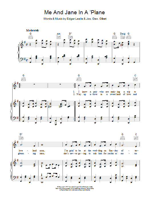 Joseph George Gilbert Me And Jane In A Plane sheet music notes and chords arranged for Piano, Vocal & Guitar Chords