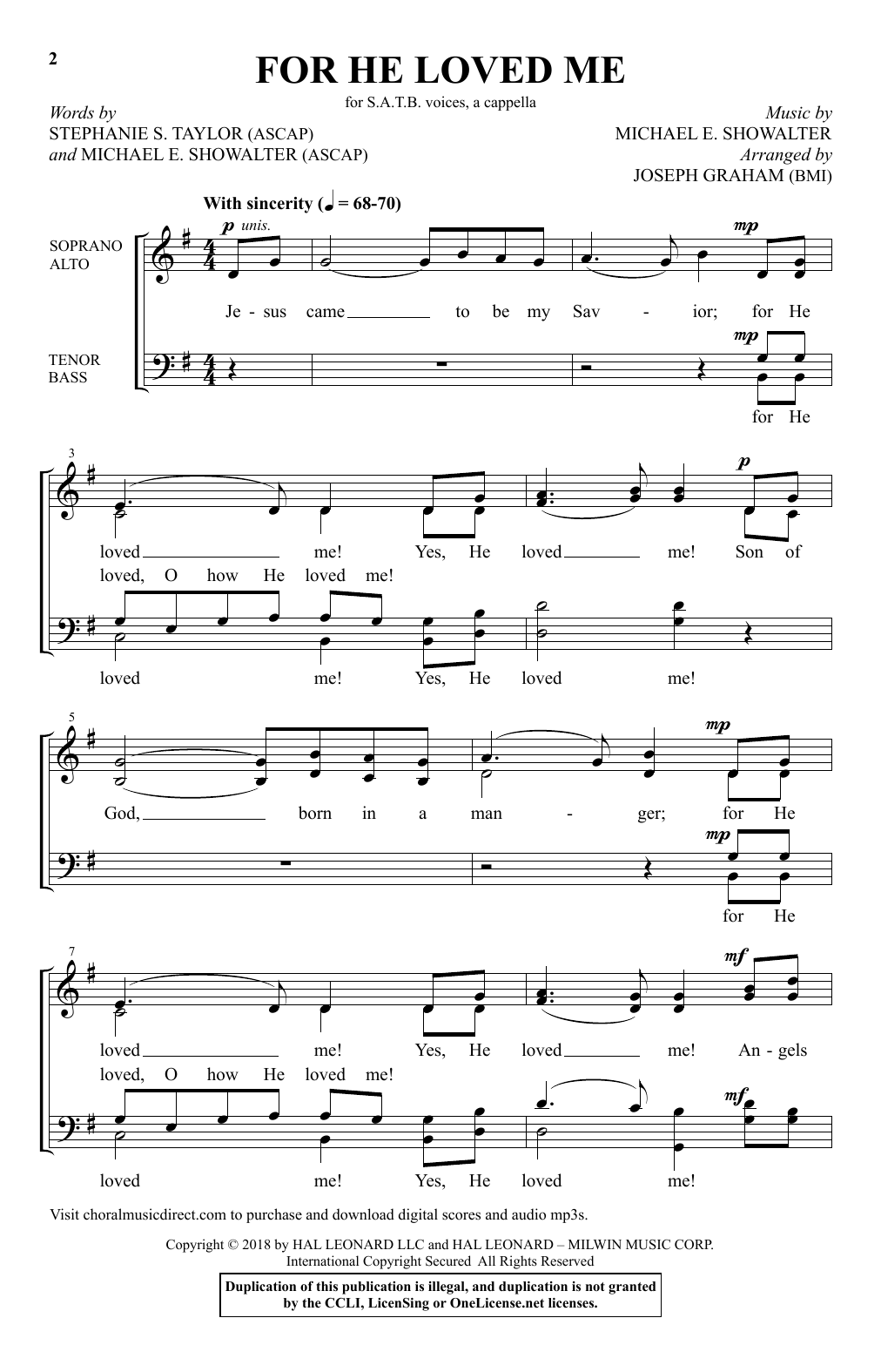 Joseph Graham For He Loved Me sheet music notes and chords arranged for SATB Choir