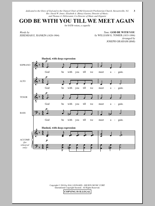 Joseph Graham God Be With You Till We Meet Again sheet music notes and chords arranged for SATB Choir