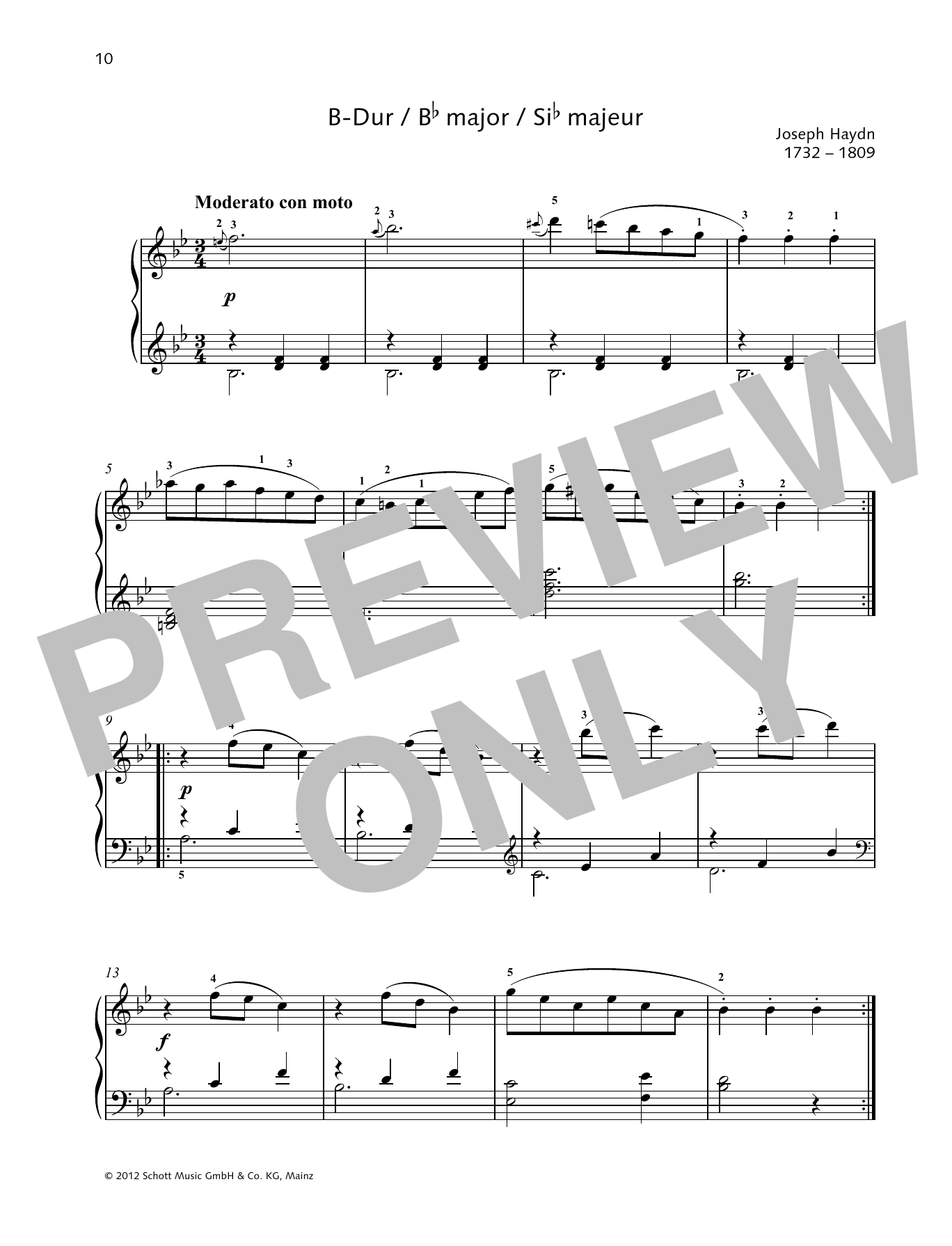 Joseph Haydn German Dance B-flat major sheet music notes and chords arranged for Piano Solo