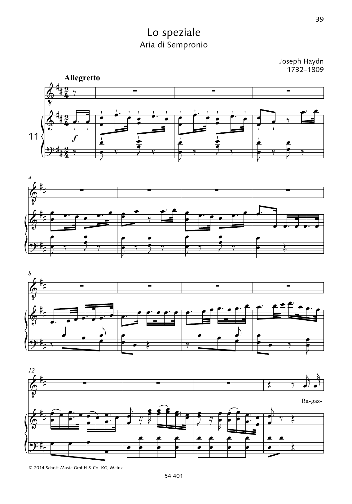 Joseph Haydn Ragazzaccie, che senza cervello sheet music notes and chords arranged for Piano & Vocal