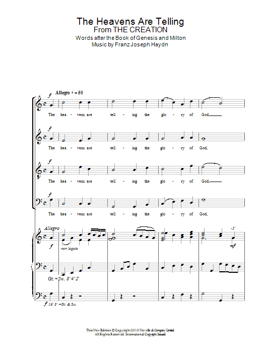 Joseph Haydn The Heavens Are Telling sheet music notes and chords arranged for SATB Choir