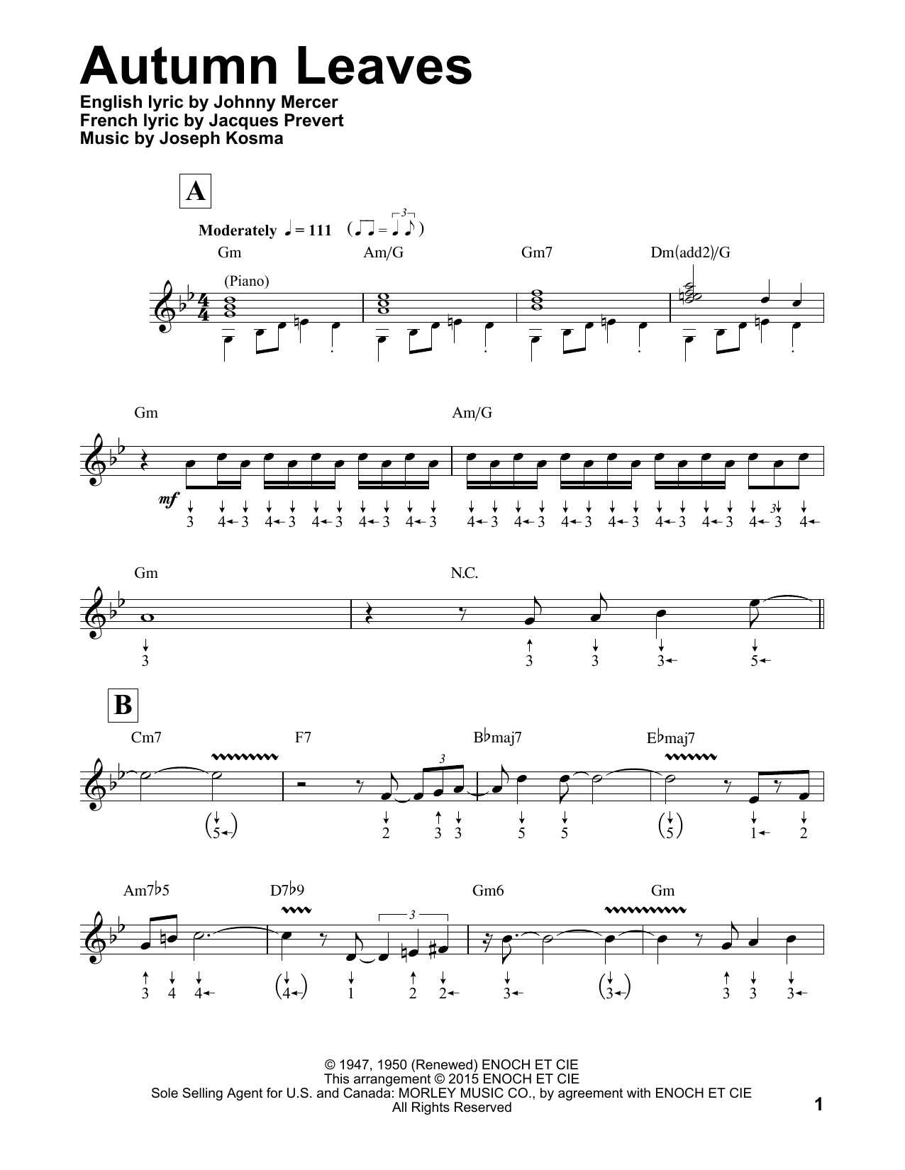 Joseph Kosma Autumn Leaves (arr. Will Galison) sheet music notes and chords arranged for Harmonica