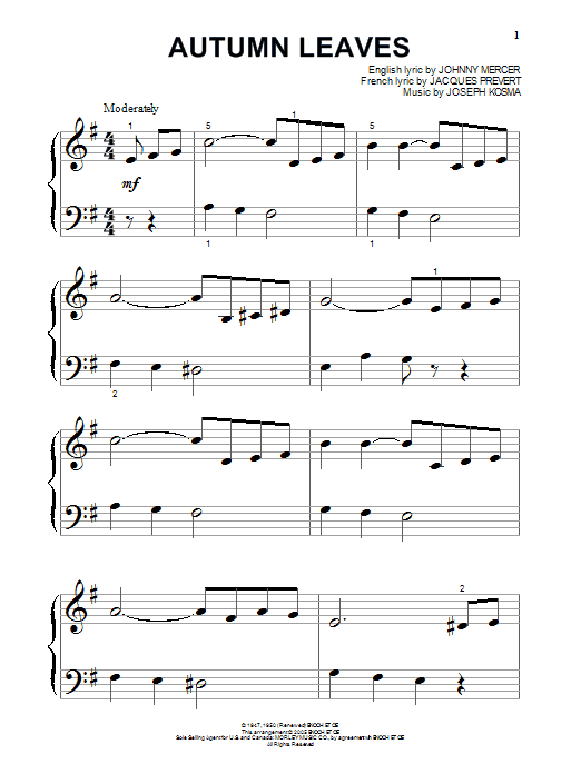 Joseph Kosma Autumn Leaves sheet music notes and chords arranged for Vibraphone Solo