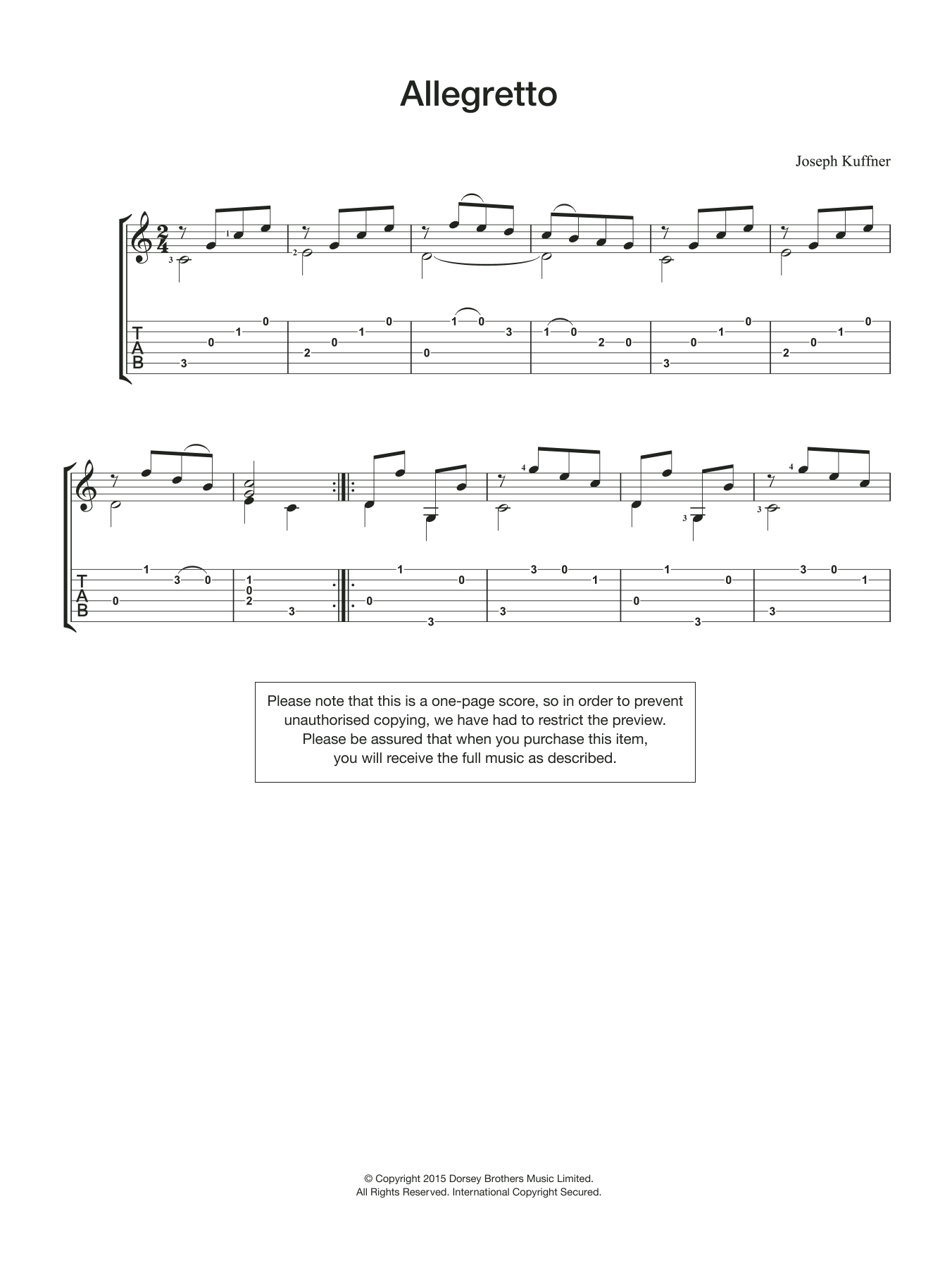 Joseph Kuffner Allegretto sheet music notes and chords arranged for Easy Guitar