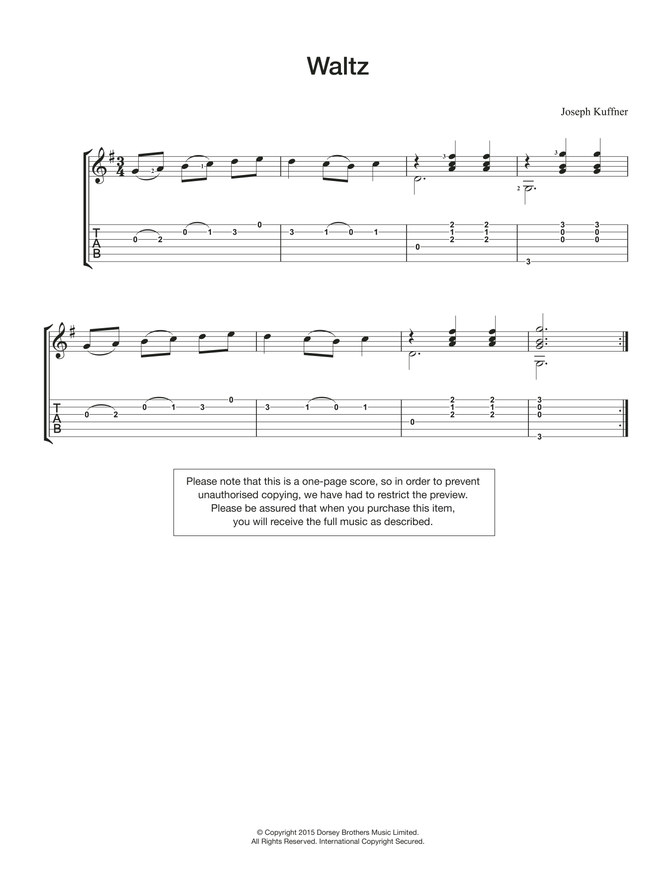 Joseph Kuffner Waltz sheet music notes and chords arranged for Easy Guitar