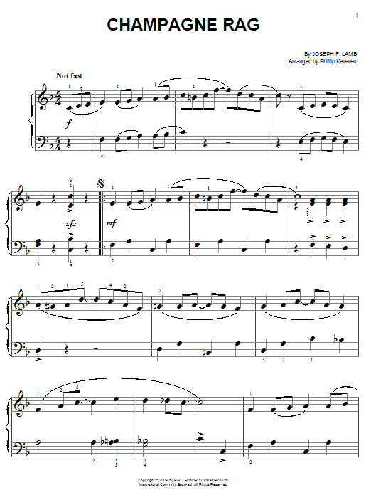 Joseph Lamb Champagne Rag (arr. Phillip Keveren) sheet music notes and chords arranged for Easy Piano