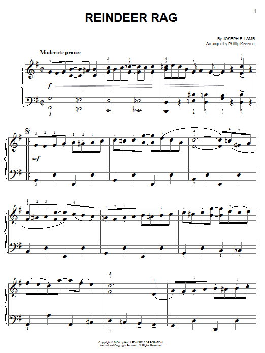 Joseph Lamb Reindeer Rag (arr. Phillip Keveren) sheet music notes and chords arranged for Easy Piano