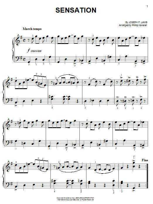 Joseph Lamb Sensation (arr. Phillip Keveren) sheet music notes and chords arranged for Easy Piano