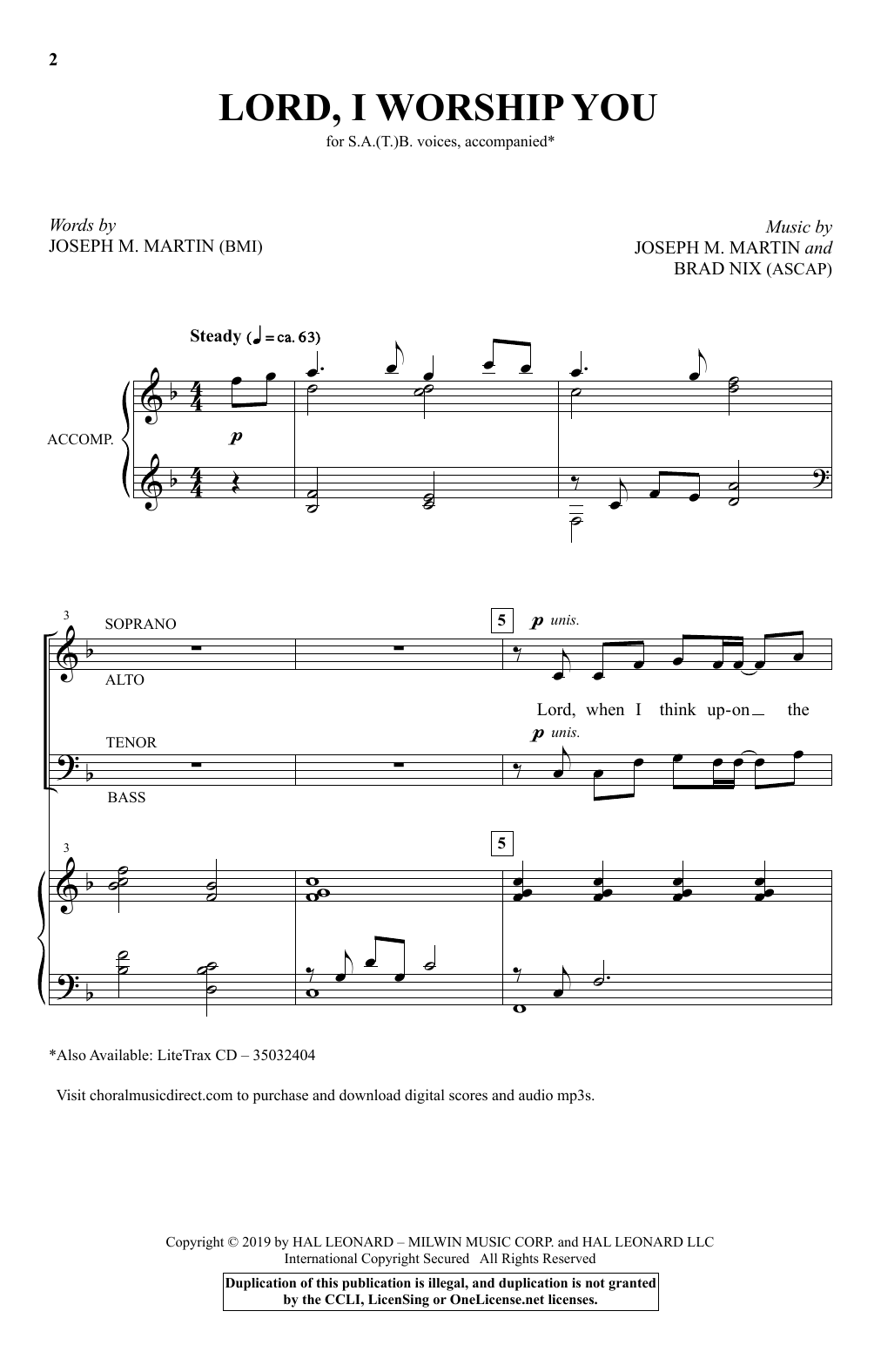 Joseph M. Martin & Brad Nix Lord, I Worship You sheet music notes and chords arranged for SATB Choir