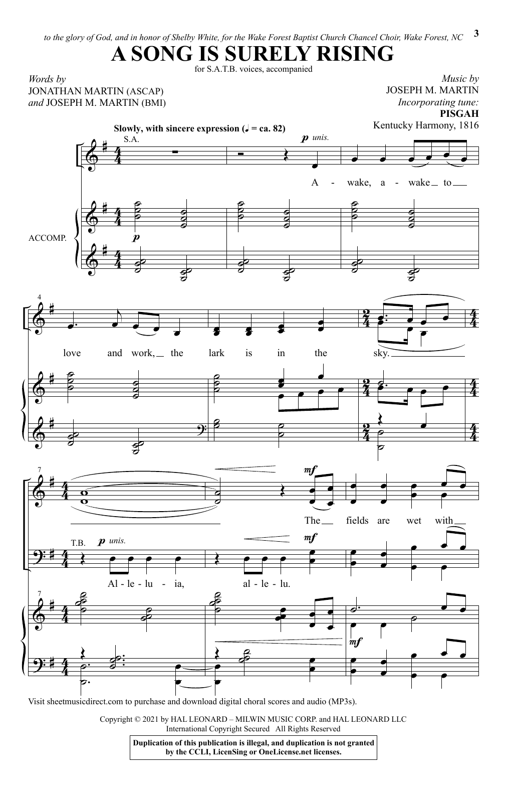 Joseph M. Martin & Jonathan Martin A Song Is Surely Rising sheet music notes and chords arranged for SATB Choir