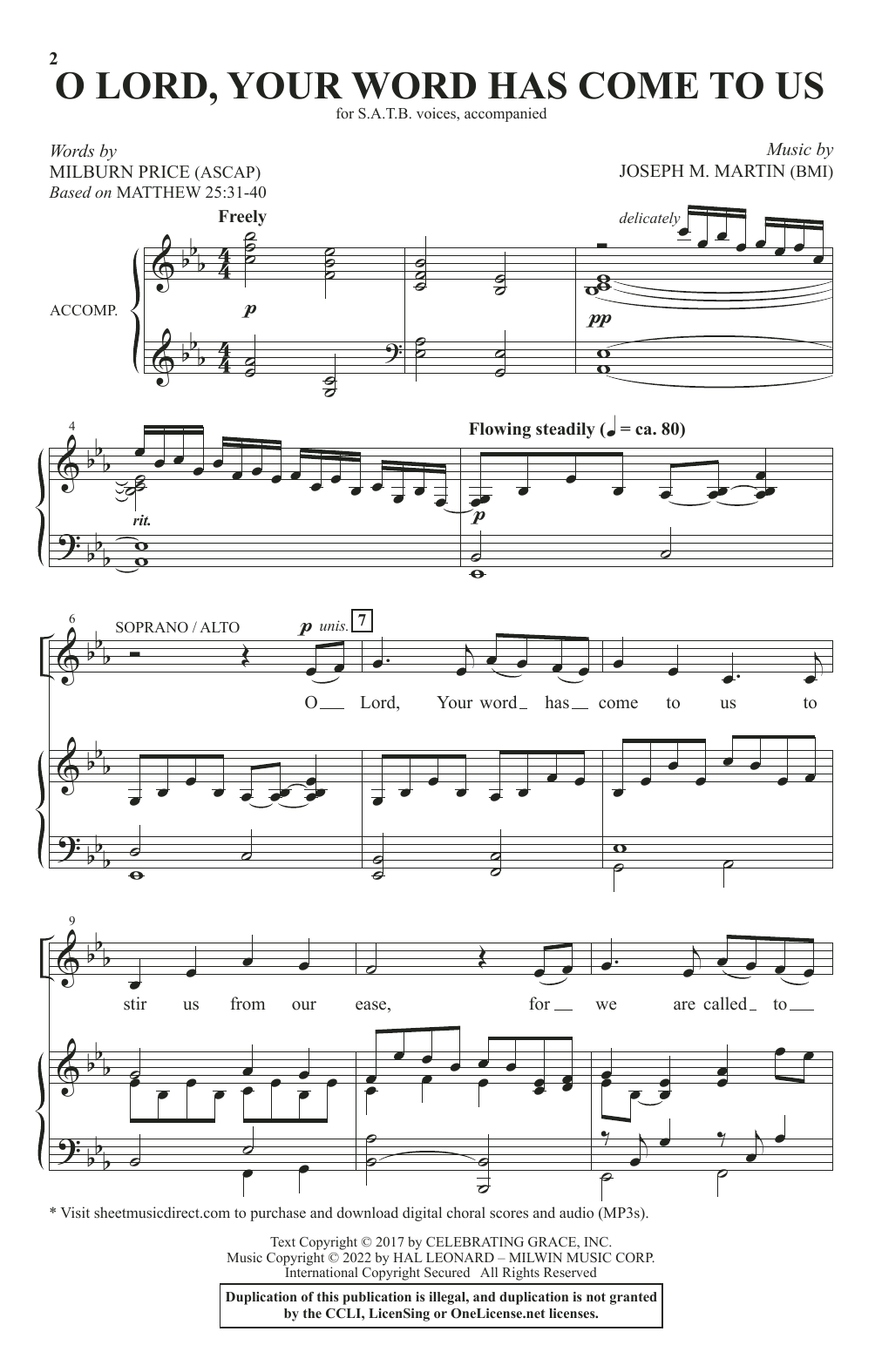 Joseph M. Martin & Milburn Price O Lord, Your Word Has Come To Us sheet music notes and chords arranged for SATB Choir
