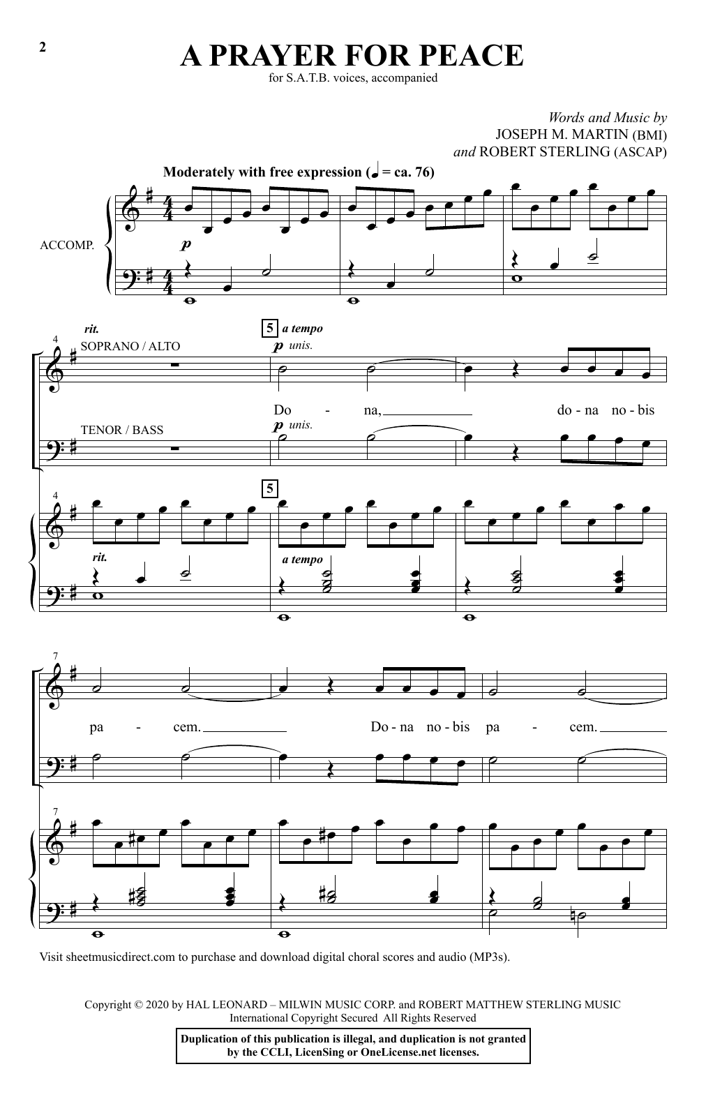 Joseph M. Martin & Robert Sterling A Prayer For Peace sheet music notes and chords arranged for SATB Choir