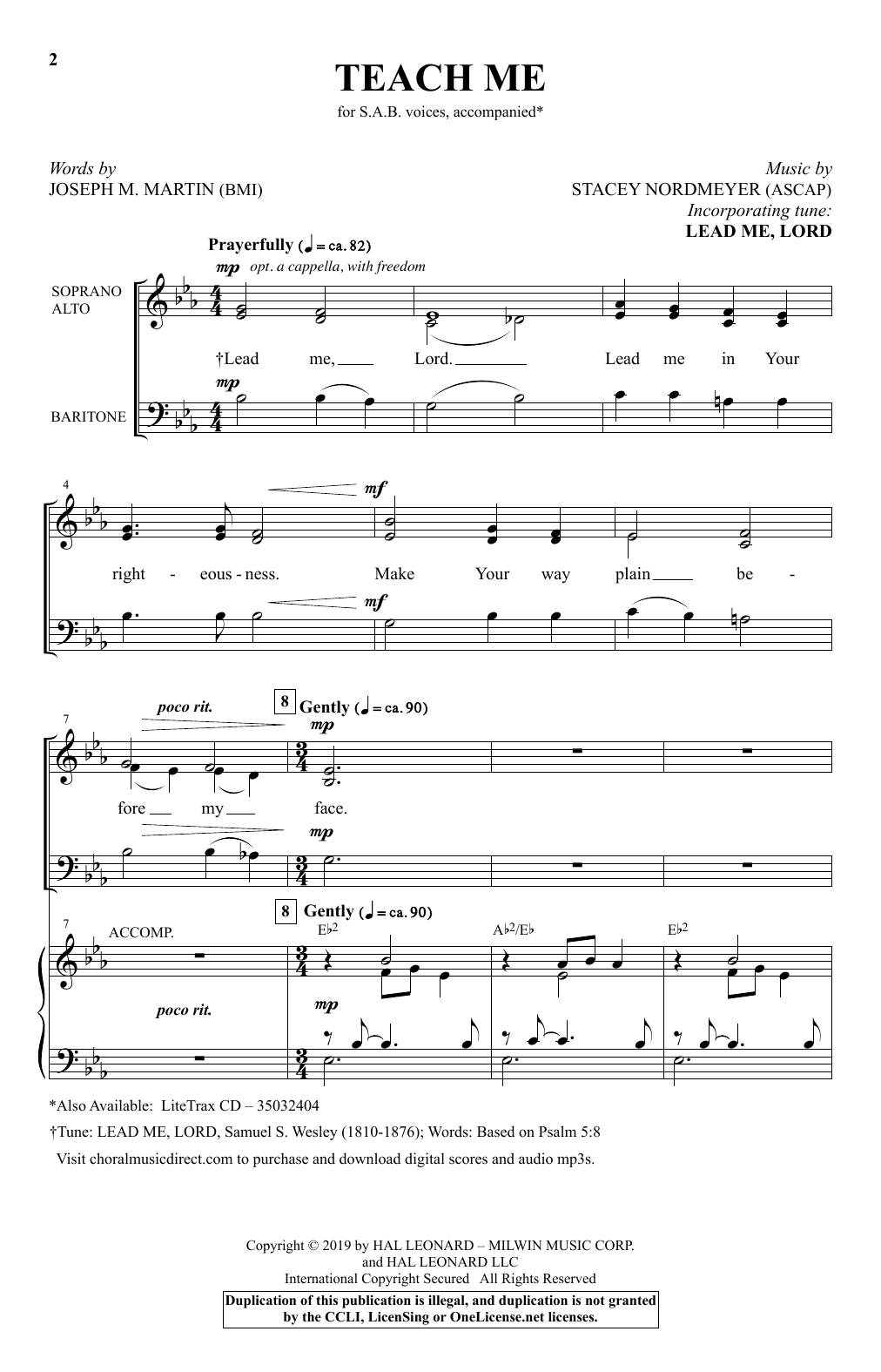 Joseph M. Martin & Stacey Nordmeyer Teach Me sheet music notes and chords arranged for SAB Choir