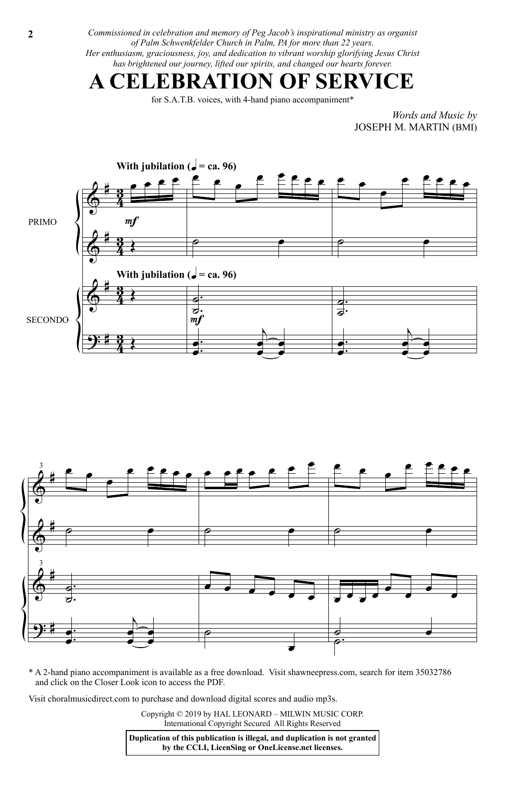 Joseph M. Martin A Celebration Of Service sheet music notes and chords arranged for SATB Choir