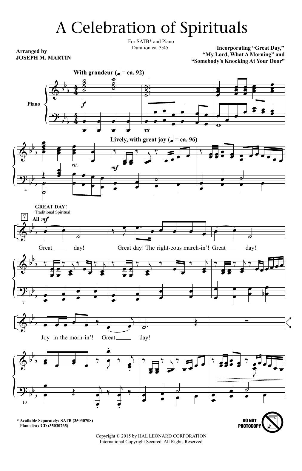 Joseph M. Martin A Celebration Of Spirituals sheet music notes and chords arranged for SATB Choir