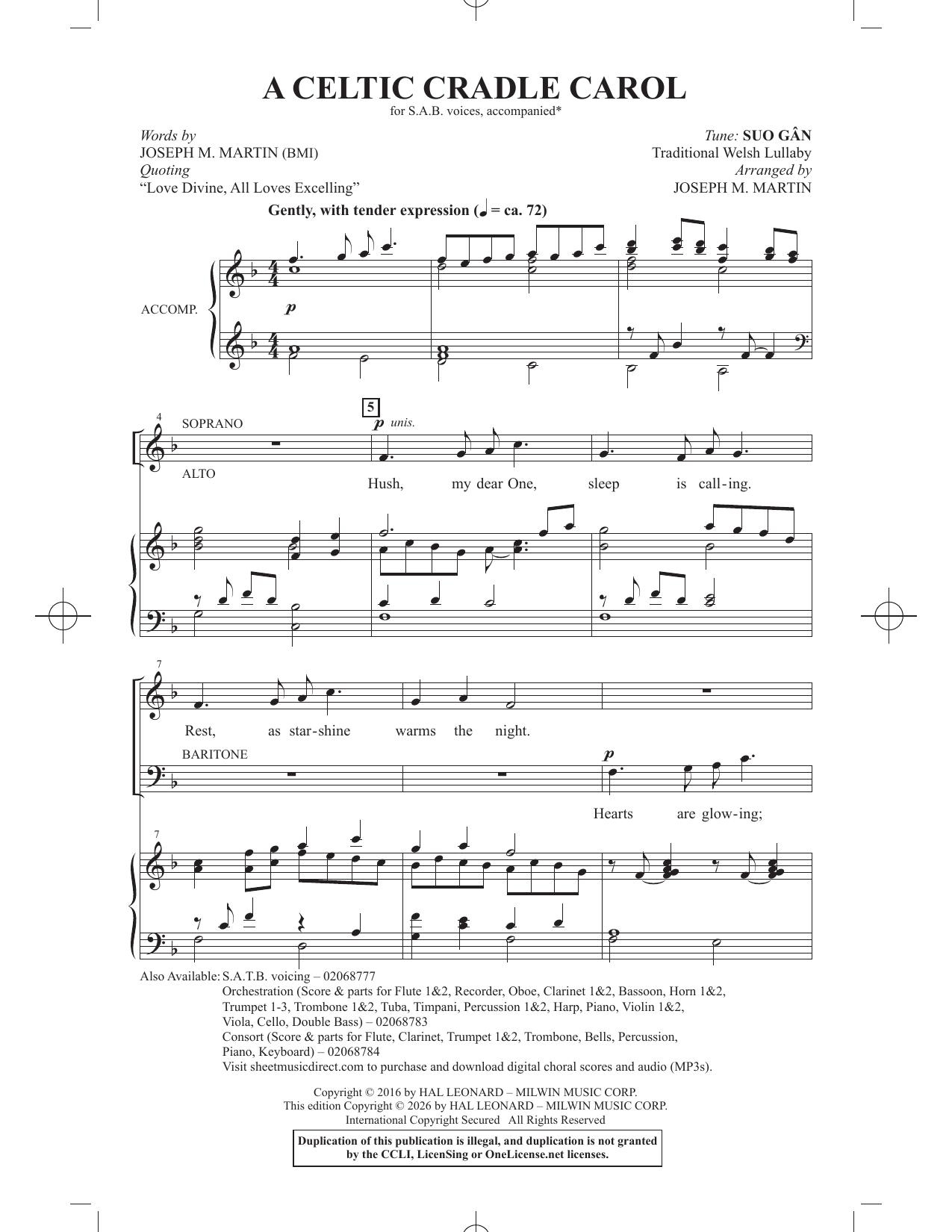 Joseph M. Martin A Celtic Cradle Carol sheet music notes and chords arranged for SAB Choir
