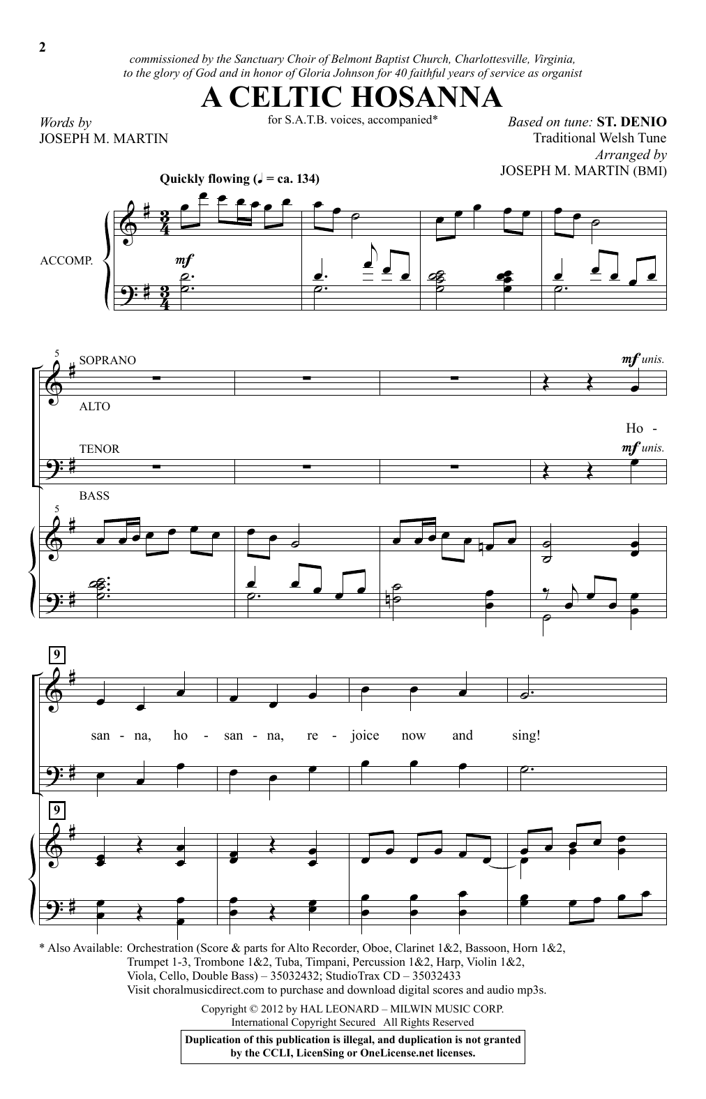 Joseph M. Martin A Celtic Hosanna sheet music notes and chords arranged for SATB Choir