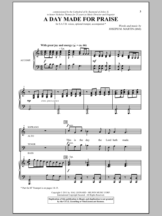Joseph M. Martin A Day Made For Praise sheet music notes and chords arranged for SATB Choir