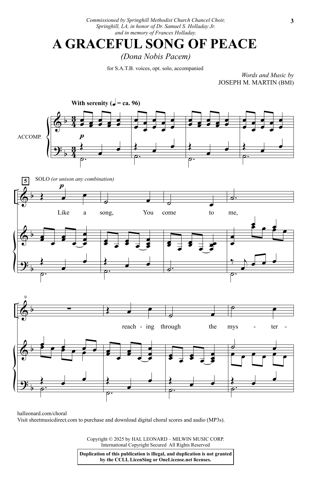 Joseph M. Martin A Graceful Song Of Peace (Dona, Nobis, Pacem) sheet music notes and chords arranged for SATB Choir