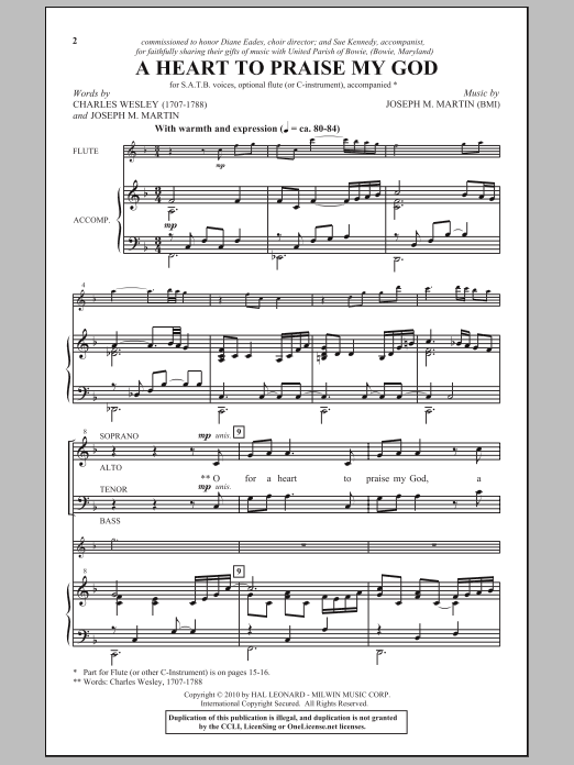 Joseph M. Martin A Heart To Praise My God sheet music notes and chords arranged for SATB Choir