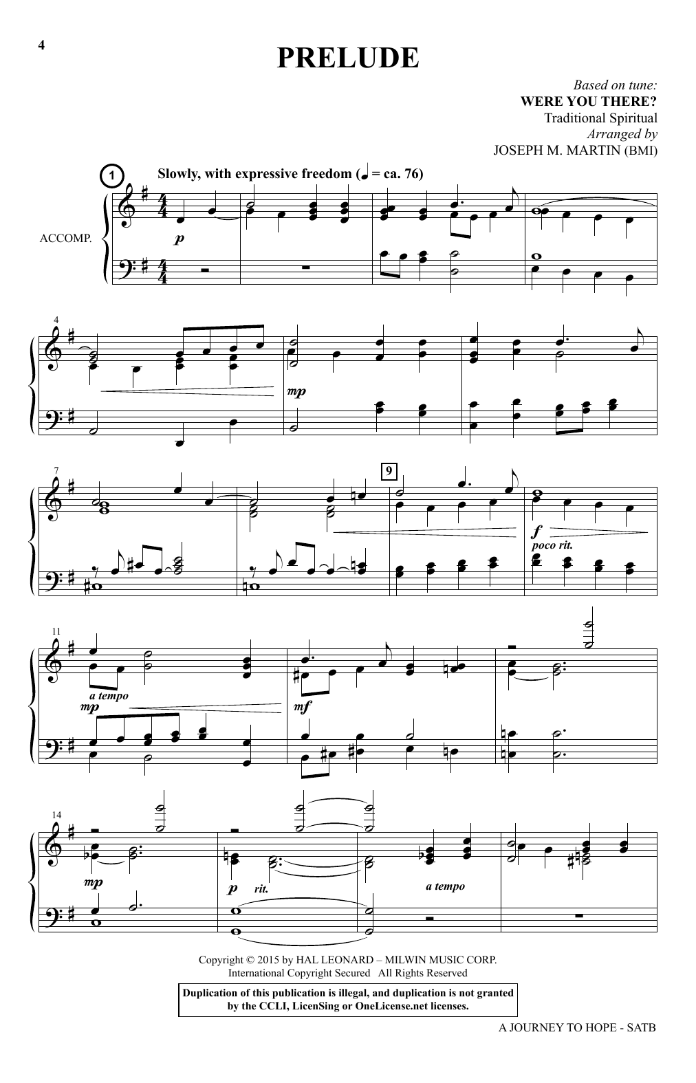 Joseph M. Martin A Journey To Hope (A Cantata Inspired By Spirituals) sheet music notes and chords arranged for SATB Choir