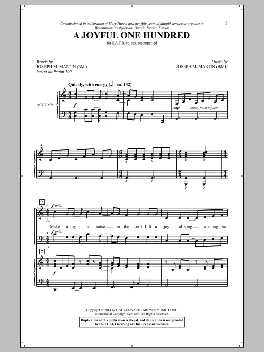 Joseph M. Martin A Joyful One Hundred sheet music notes and chords arranged for SATB Choir